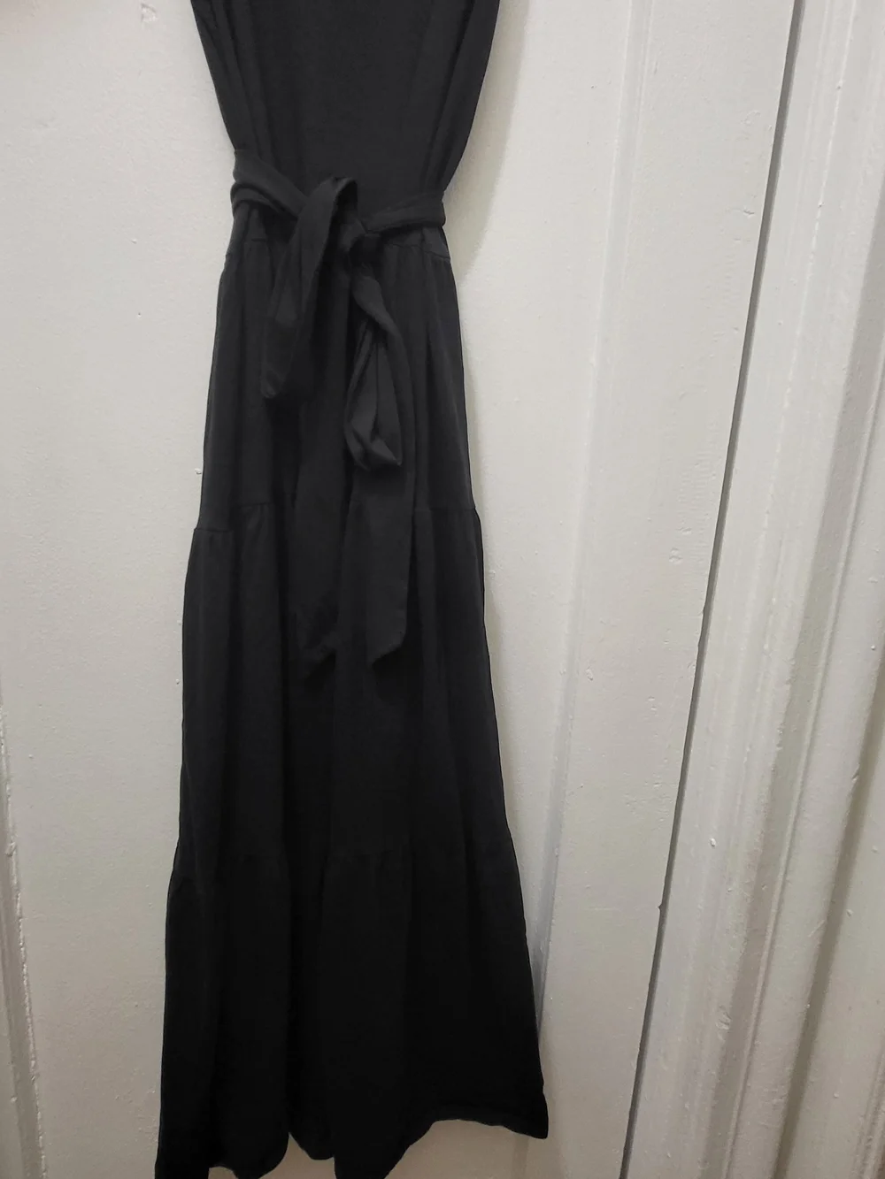 J. Crew Black Tiered Tie-Waist Maxi Dress